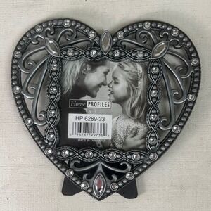 Heart Picture Frame Silver Rhinestone Home Profiles 3x3 Photo Embellished Glam‎